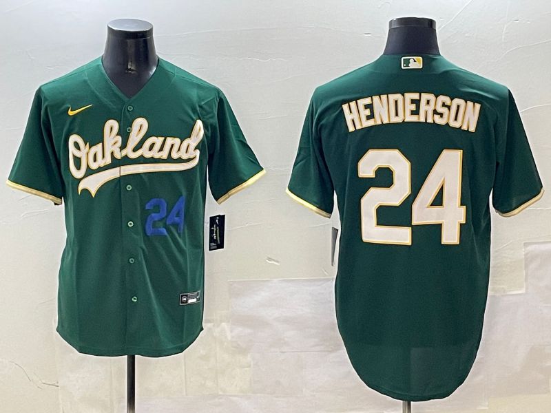 Men Oakland Athletics #24 Henderson Green Game 2025 Nike MLB Jersey style 3